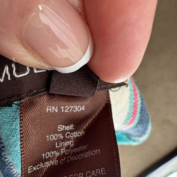 Multiples Striped Cotton Jacket Womens PL Patchwork Crochet Hem Wood Buttons - Picture 5 of 8